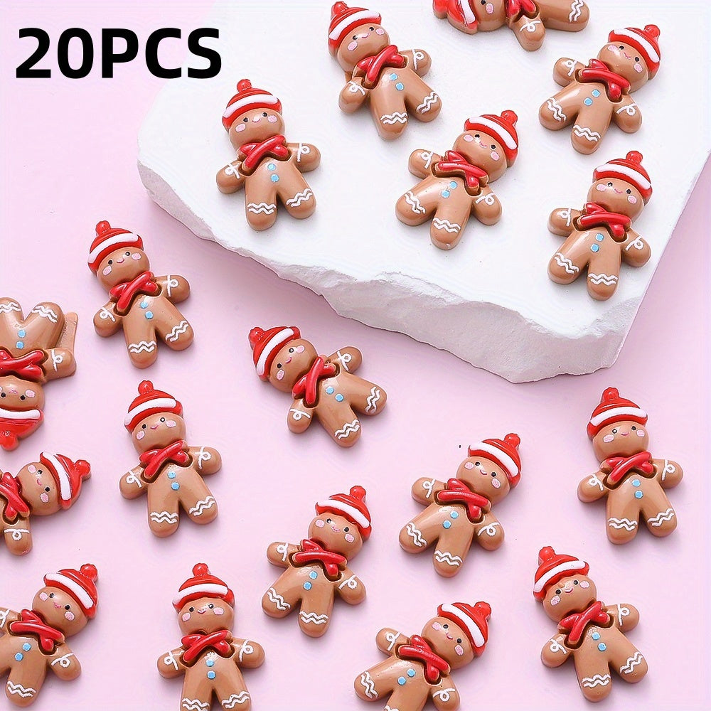 20pcs Christmas Gingerbread Man Resin Patch Beads