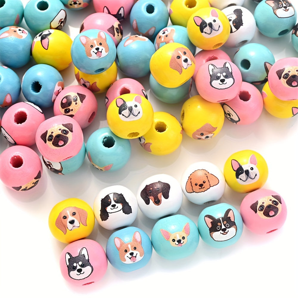 10PCS 16mm Puppy-Themed Wooden Bead Set