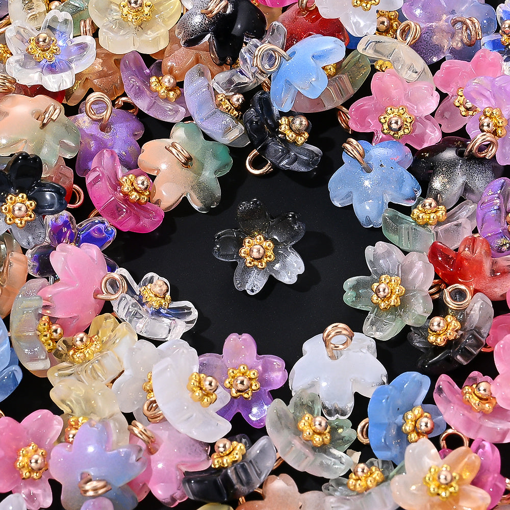 20pcs 10mm Colorful Gradient Glass Flower Beads