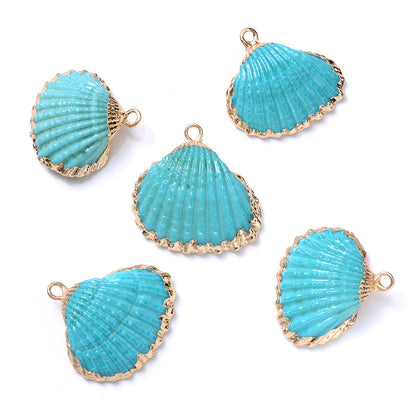 Colorful Gold-Trimmed Shell Pendant Charms