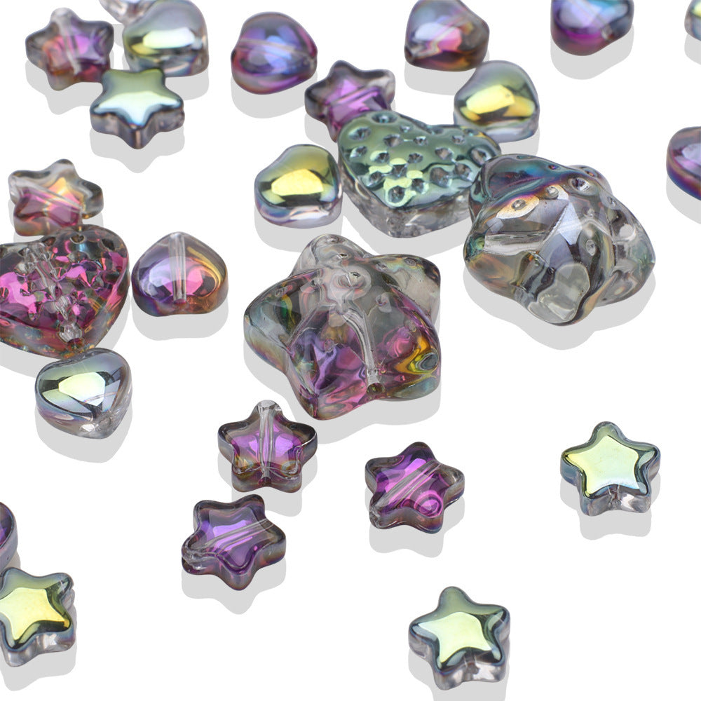 34pcs Star & Heart Electroplated Glass Beads
