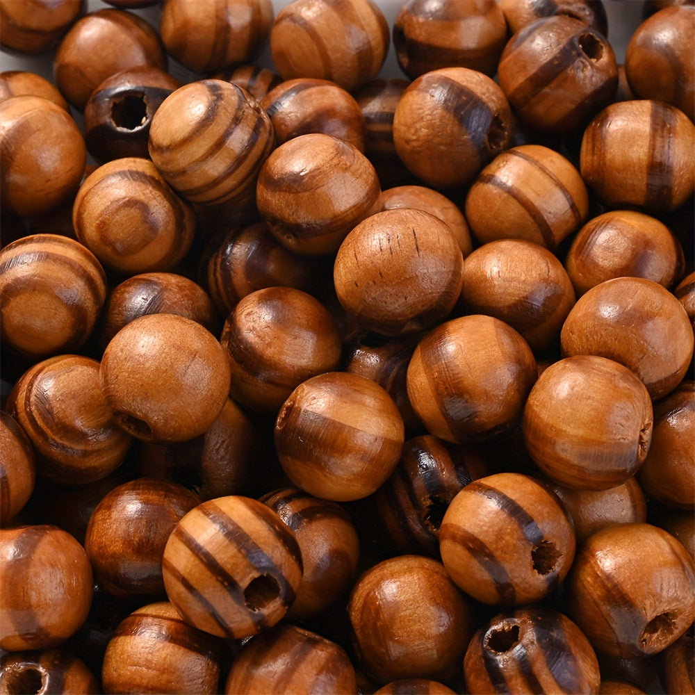 20–100PCS 8/10/12/14/16mm Brown Striped Pine Wood Beads