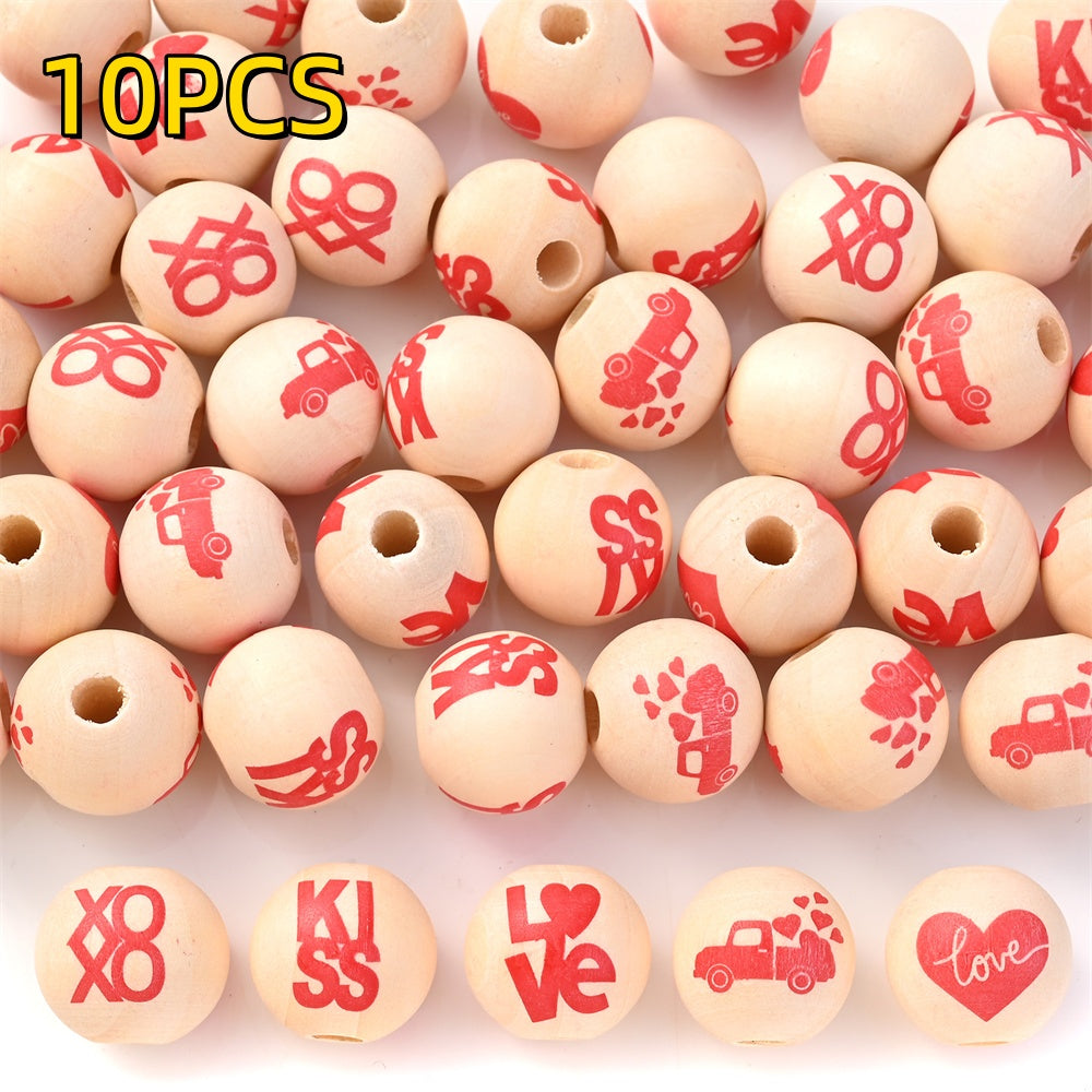 10pcs 16mm Valentine's Day Wooden Round Beads