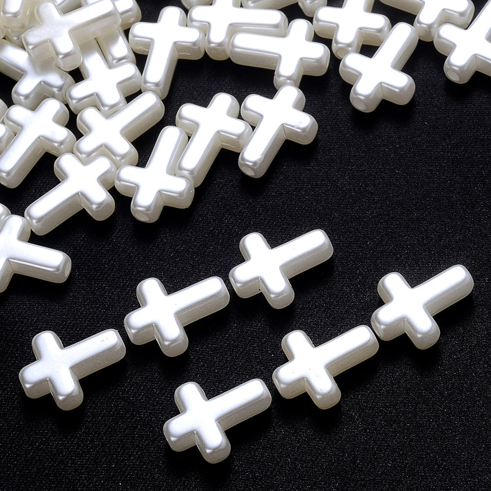 50pcs 12x15mm White Acrylic Cross Beads
