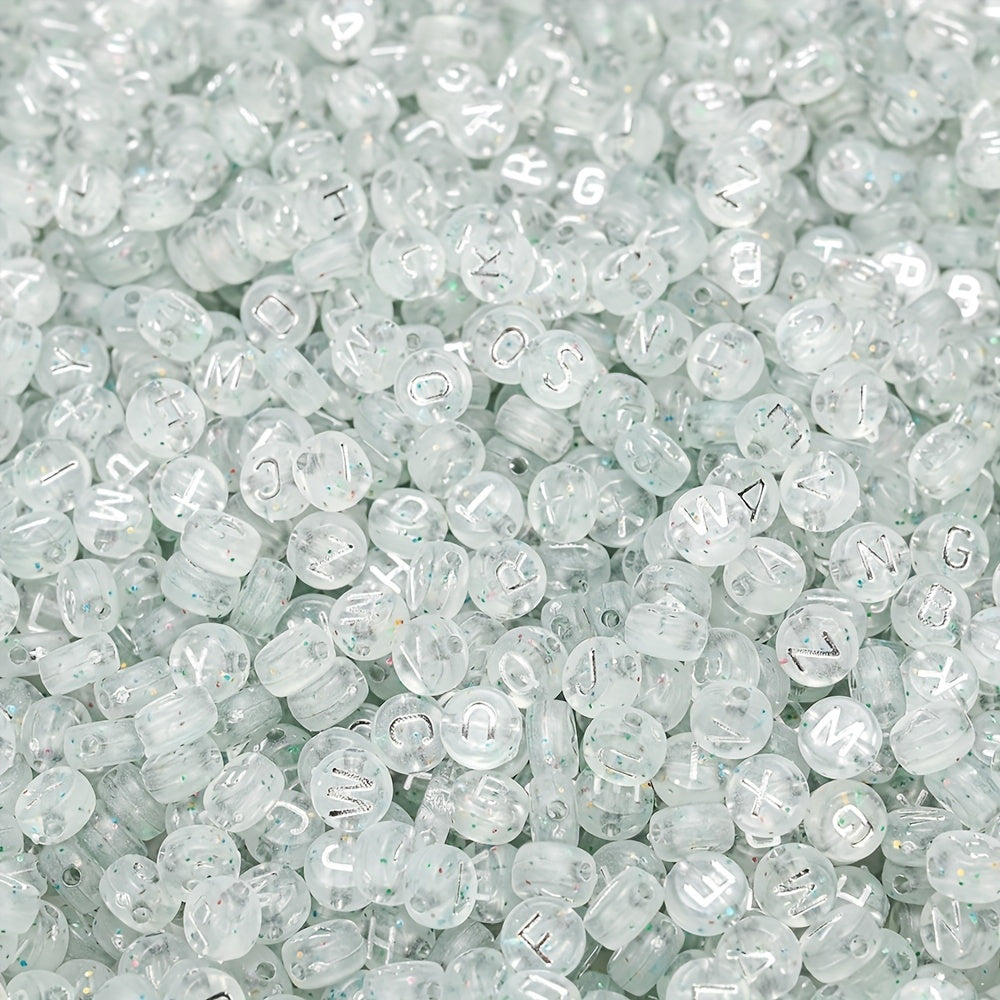 Silver Flat Round Letter Acrylic Beads