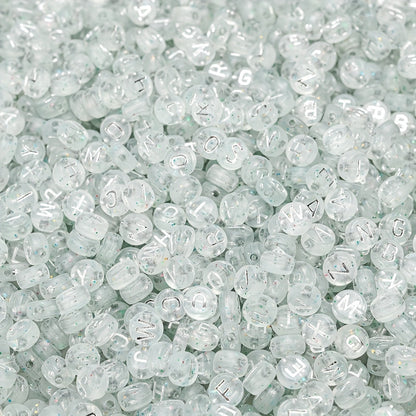 Silver Flat Round Letter Acrylic Beads