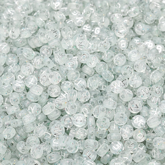 Silver Flat Round Letter Acrylic Beads