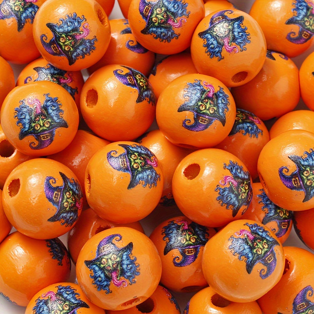 Halloween Witch Pumpkin Wooden Spacer Beads