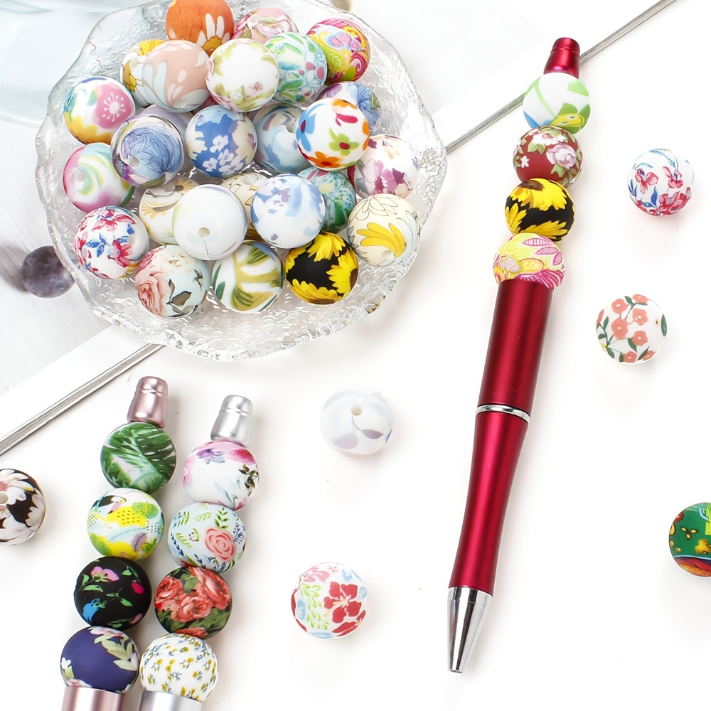 30/50pcs 15mm Floral Silicone Beads