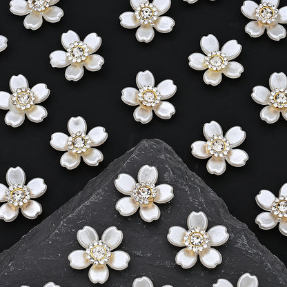 20pcs 18mm White Rhinestone Acrylic Flower Flatback Beads