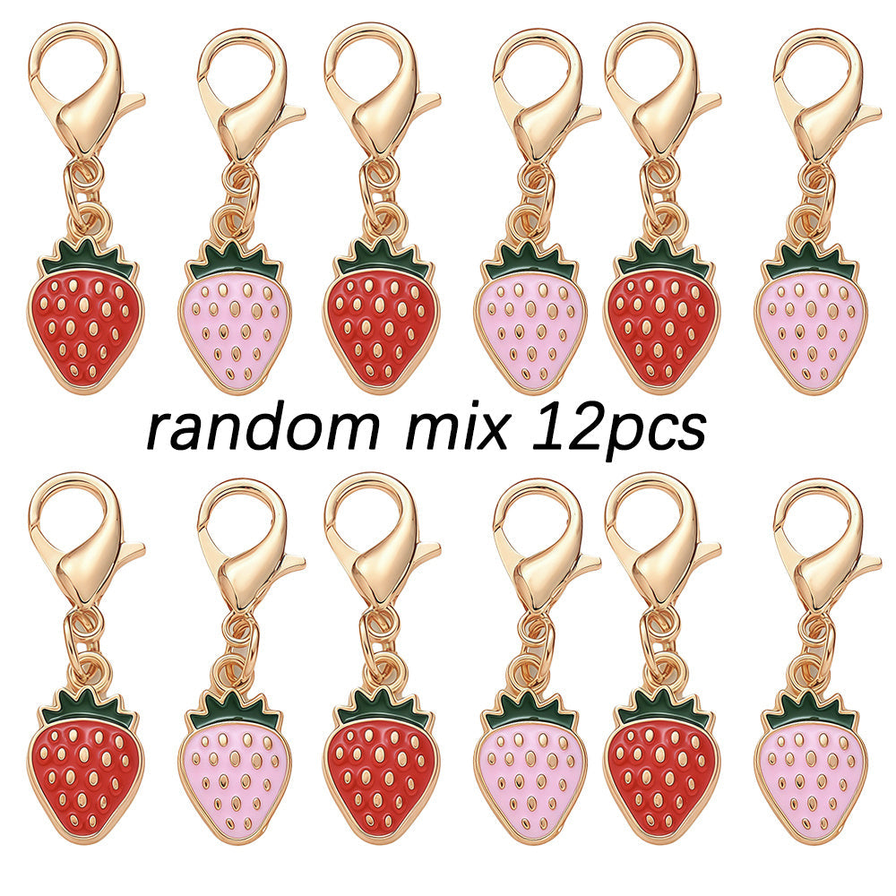 12PCS Red & Pink Strawberry Enamel Keychain Set