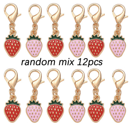 12PCS Red & Pink Strawberry Enamel Keychain Set