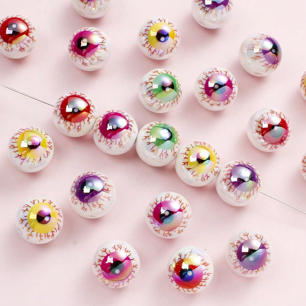 5/10/20pcs 16mm Mixed Color Evil Eye AB Plated Round Acrylic Beads
