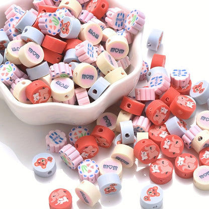 Painted Love Flower Polymer Clay Beads