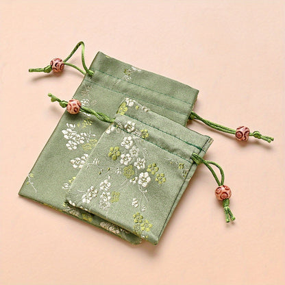 2-Piece Floral Embroidered Satin Drawstring Gift Bag Set
