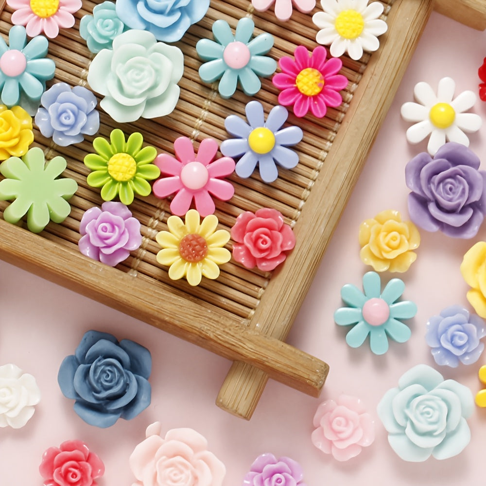 Resin Mixed Flower Flat Back Patch Beads