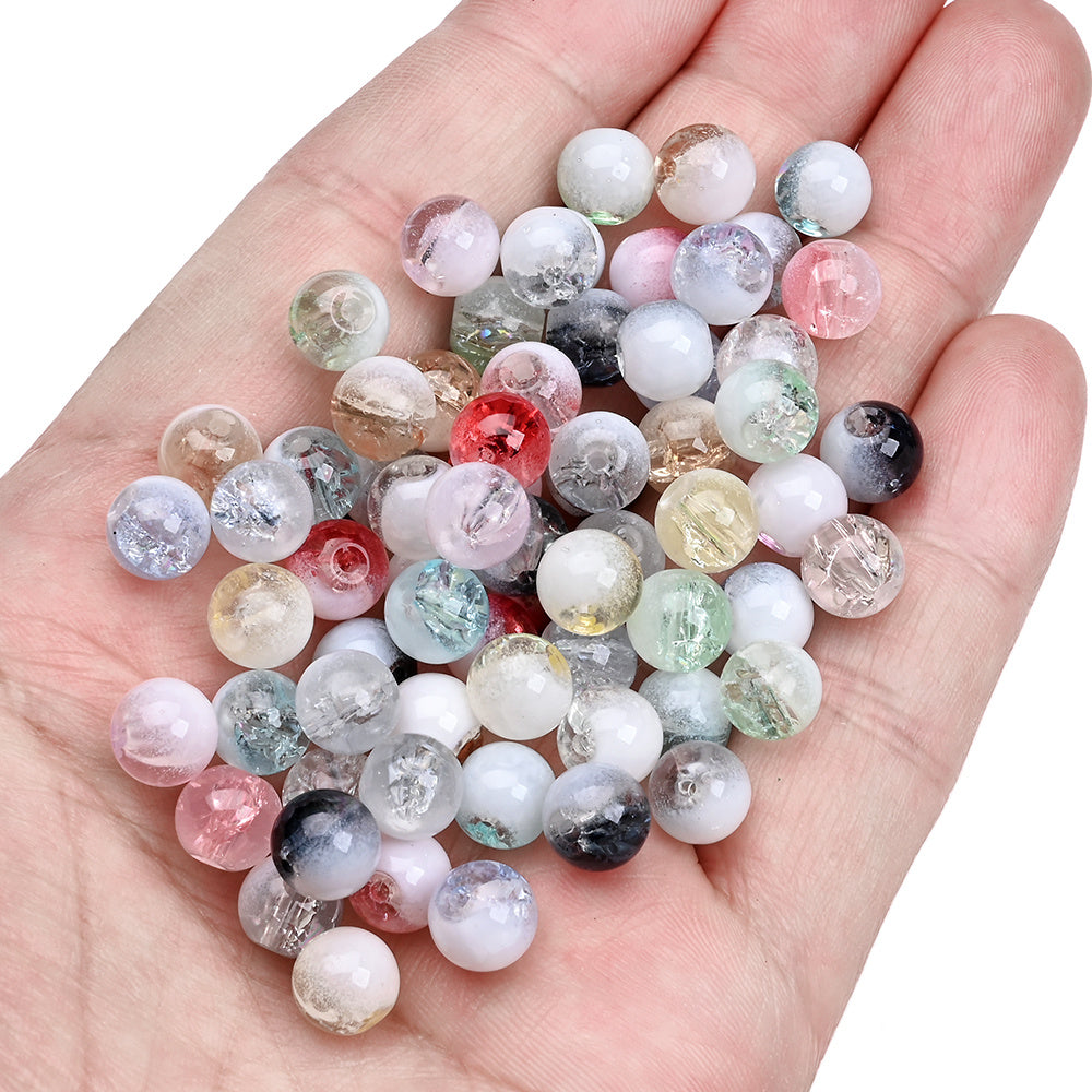 100pcs 8mm Translucent Crackle Glass Beads