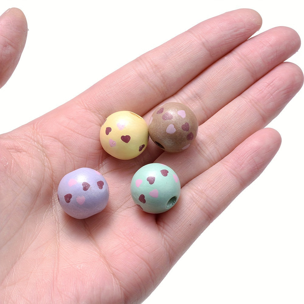 10PCS 12/15mm Two-Tone Love Pattern Wooden Bead Set