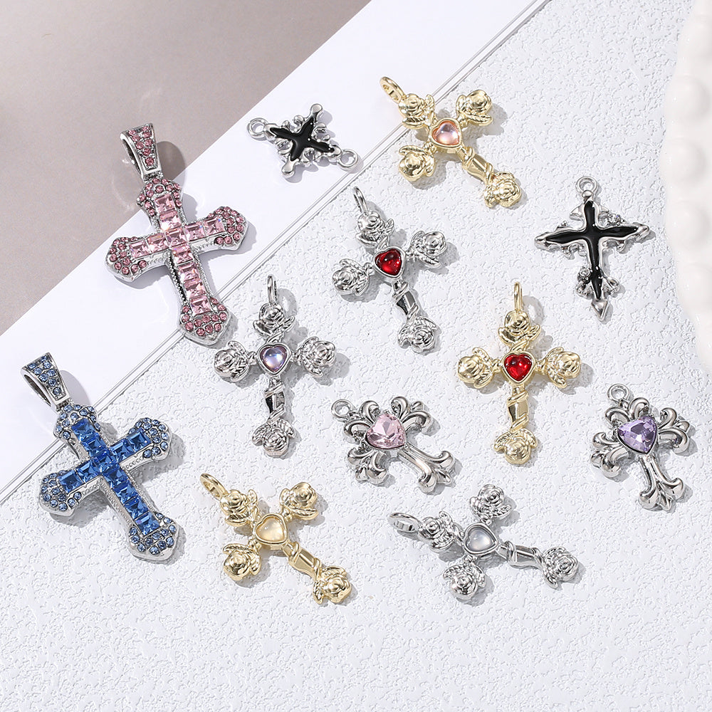 Y2K Rhinestone Cross Alloy Pendants