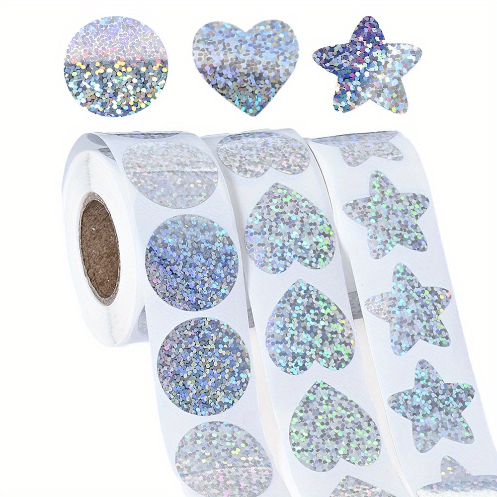 3-Roll Rainbow Laser Heart, Star & Round Self-Adhesive Stickers