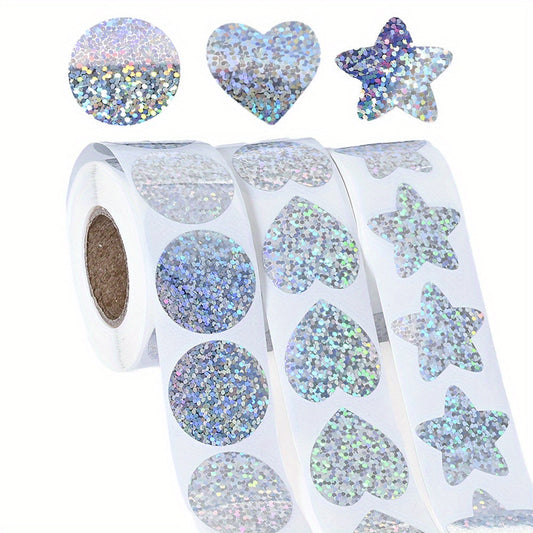 3-Roll Rainbow Laser Heart, Star & Round Self-Adhesive Stickers