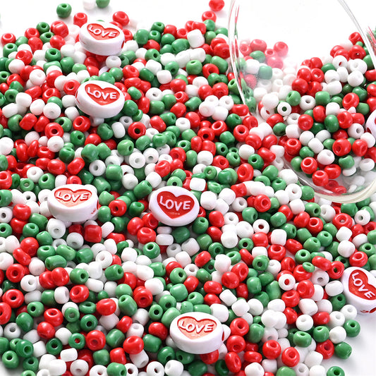 Multicolor Acrylic Heart and Glass Rice Beads Set