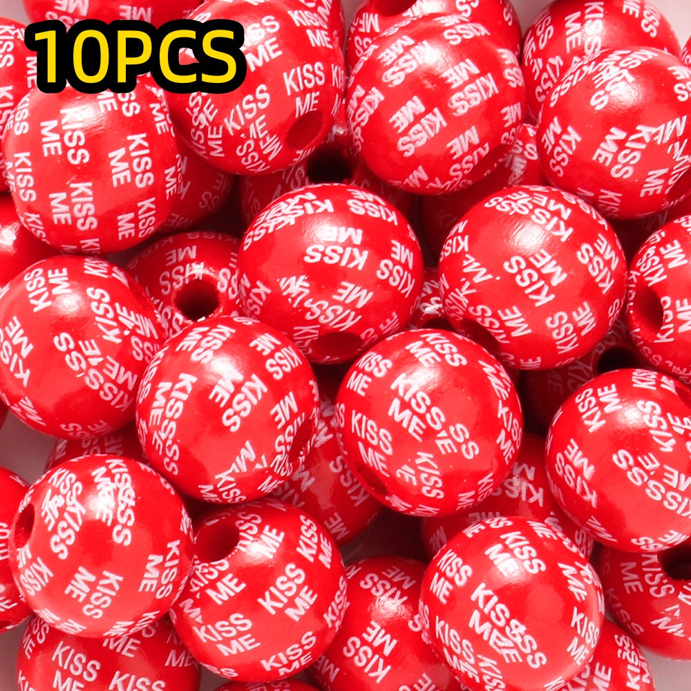 10pcs/set 16mm Heart-Shaped Printed Wooden Beads