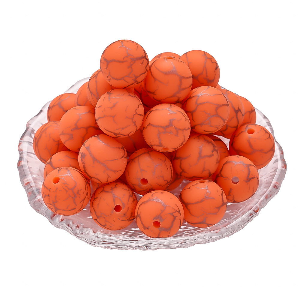 10pcs Crack Printed Silicone Spacer Beads