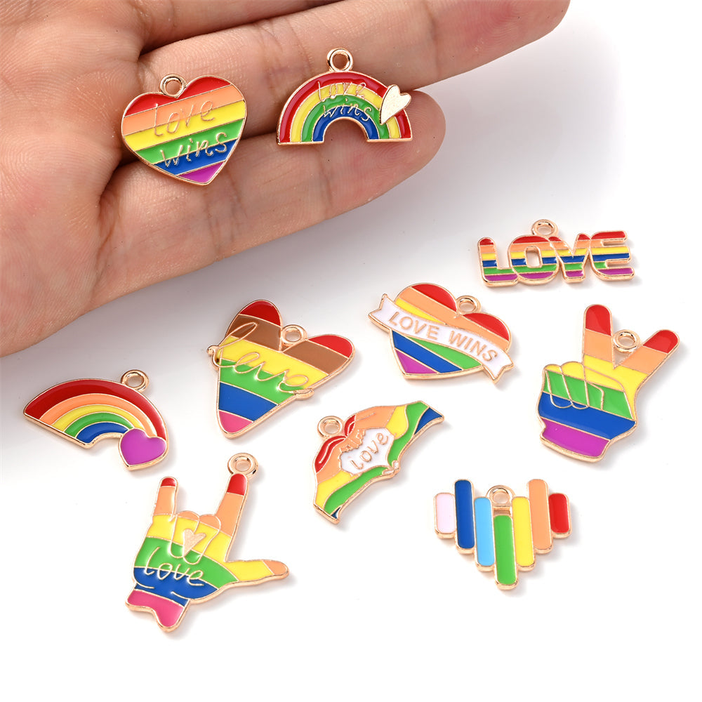 Alloy Pride Month Rainbow Heart Love Pendants