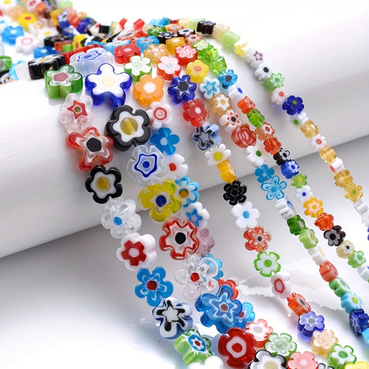 Transparent Floral Glazed Beads