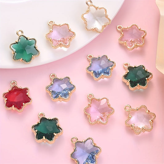 5PCS 13×16mm Faceted Ice Flower Glass Pendant Set