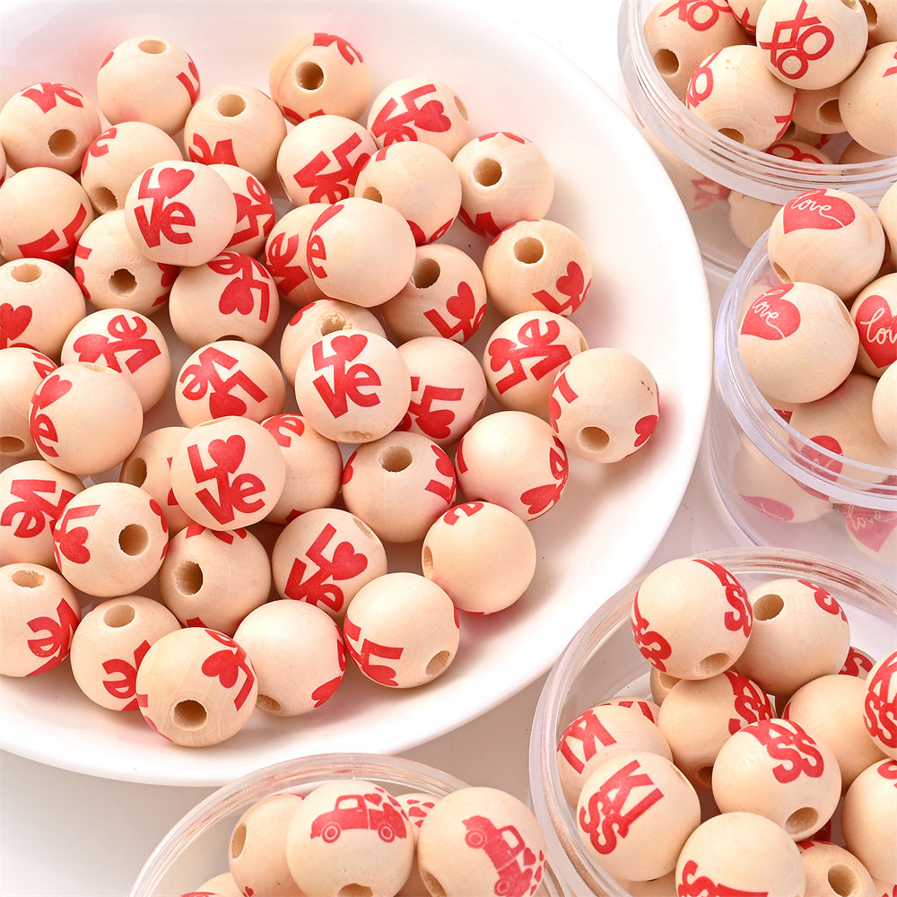 10pcs 16mm Valentine's Day Wooden Round Beads