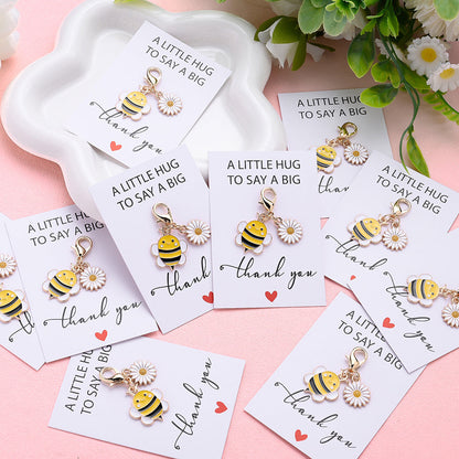 Yellow Bee and Flower Keychain with Thank You Card