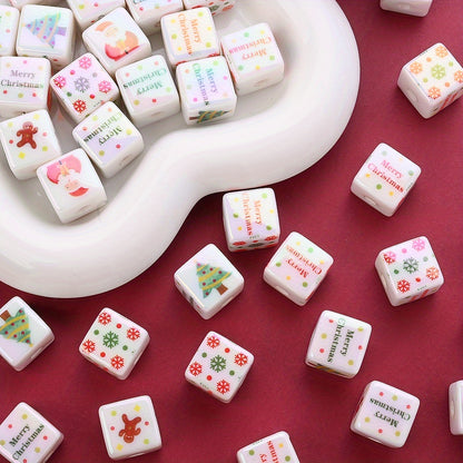 10pcs/set 14mm Christmas Square Acrylic Focal Beads