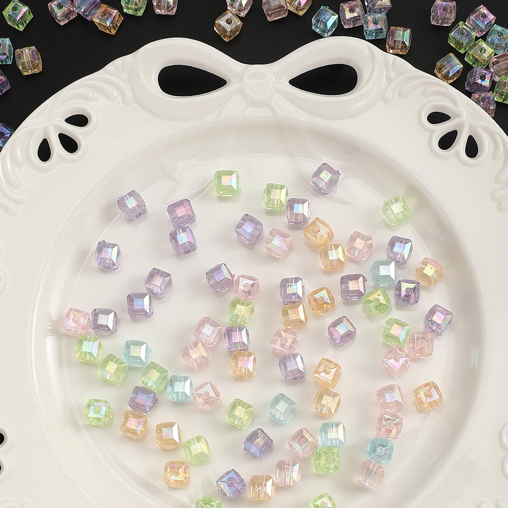 50/100pcs 8mm Ice Shape Square Faceted Acrylic Beads