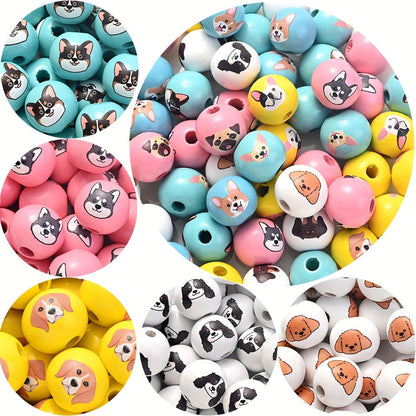 10PCS 16mm Puppy-Themed Wooden Bead Set