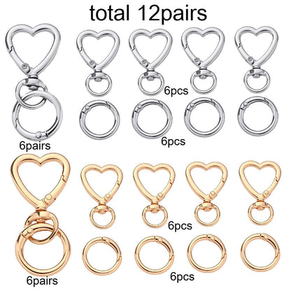 12 Pairs Heart & Round Double Buckle Keychain Set