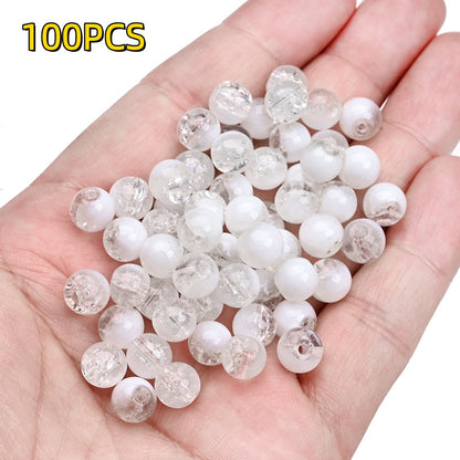 100pcs 8mm Translucent Crackle Glass Beads