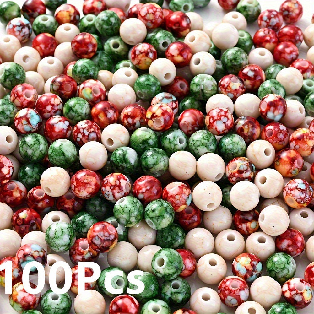 100PCS 8mm Christmas Cracked Acrylic Bead Set
