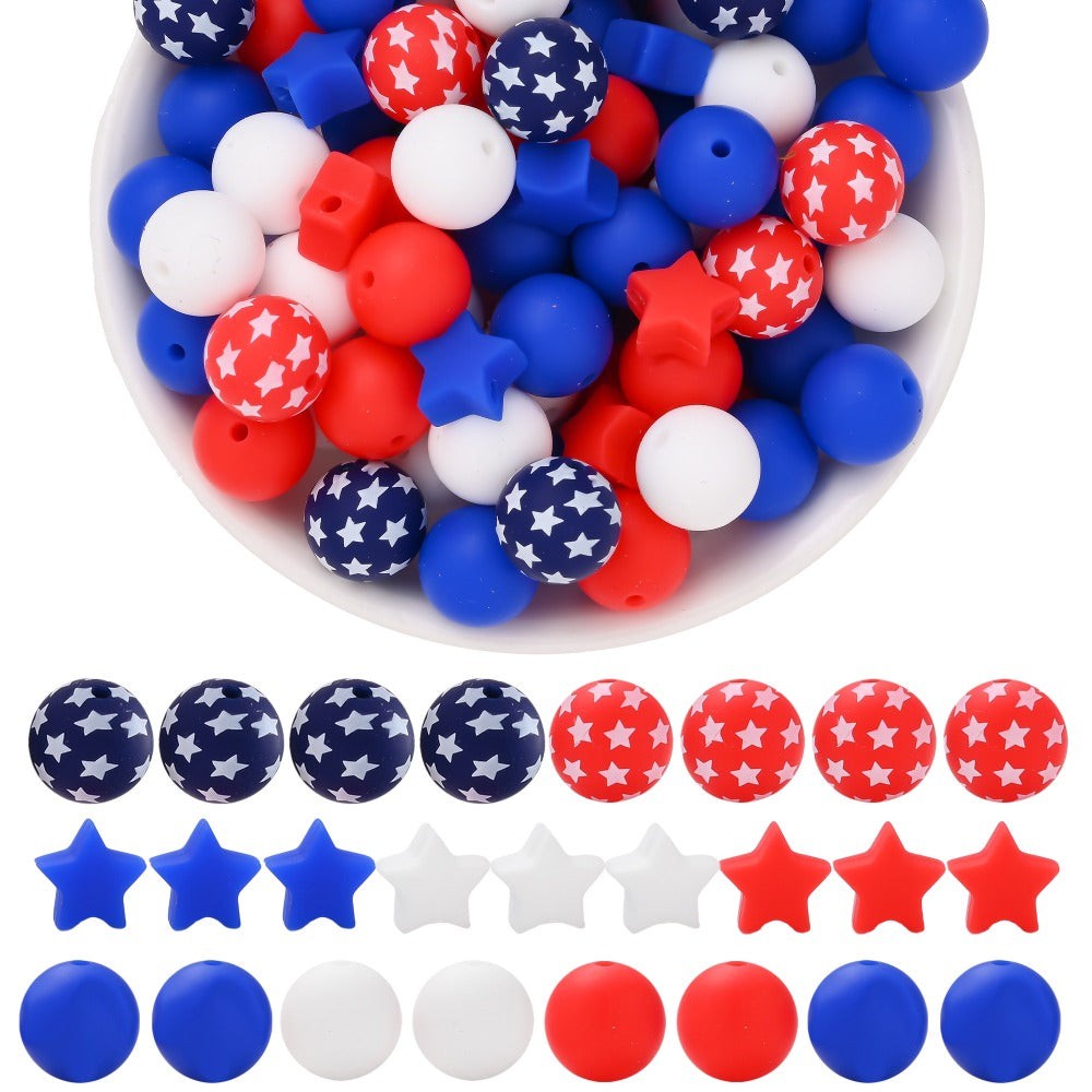 Patriotic Star Silicone Beads