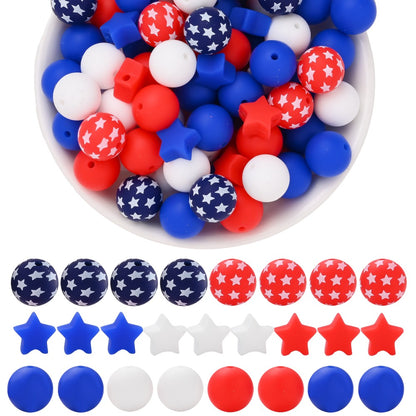 Patriotic Star Silicone Beads