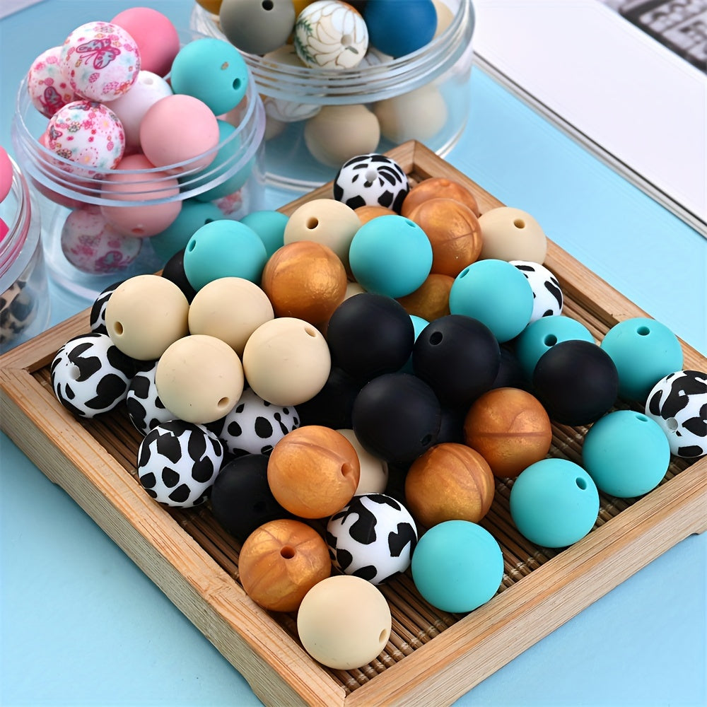 50/100pcs 15mm Silicone Ink Painted Round Beads