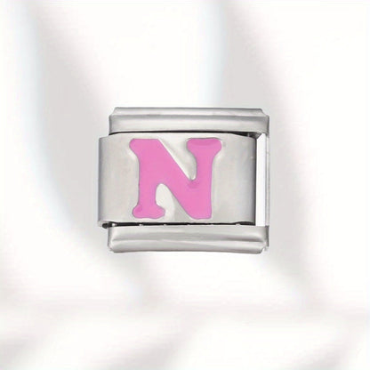 Pink Letter Stainless Steel Bead