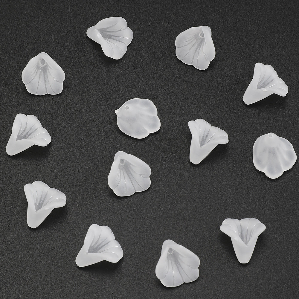 50pcs/set White Frosted Acrylic Flower Beads