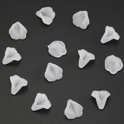 50pcs/set White Frosted Acrylic Flower Beads