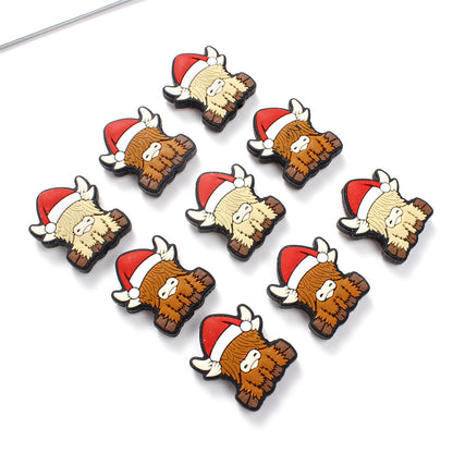 4pcs 25x30mm Christmas Silicone Highland Cow Patch Beads