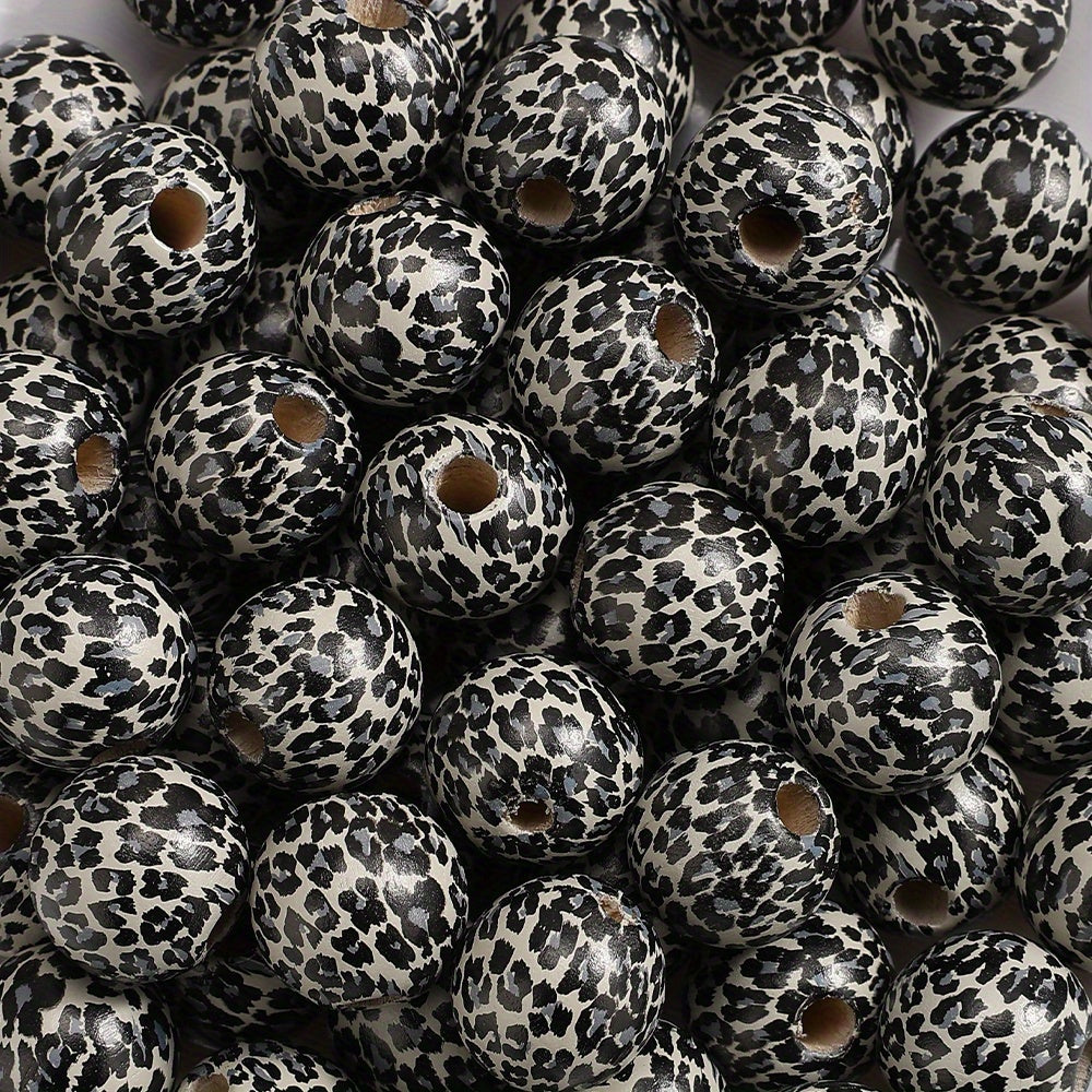 10pcs 16mm Leopard Print Wooden Beads