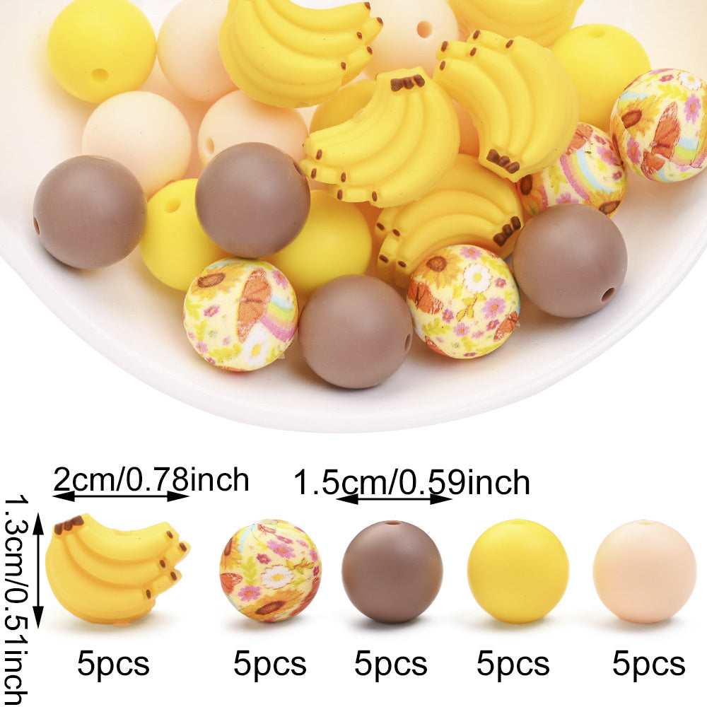 25pcs/set Fruit Theme Silicone Focal Beads