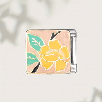 9mm Stainless Steel Italian Flower Charm Bead