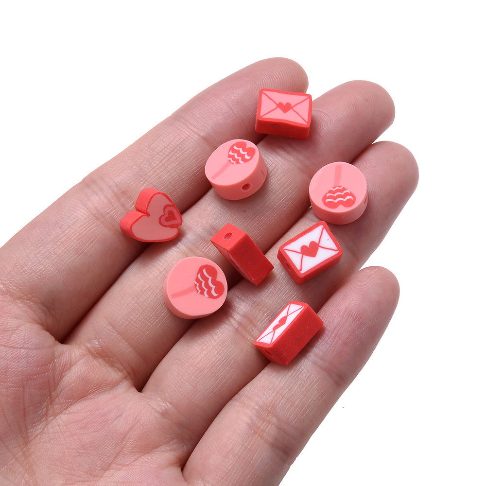50pcs 8-10mm Red Fimo Heart Envelope Beads